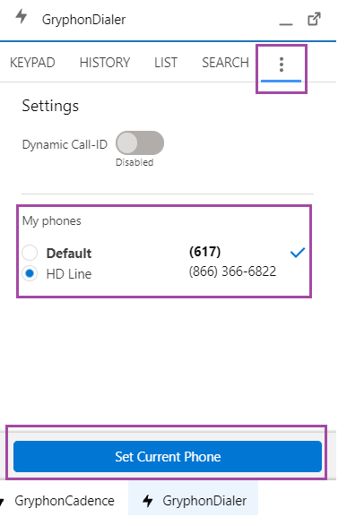 Gryphon dialer menu